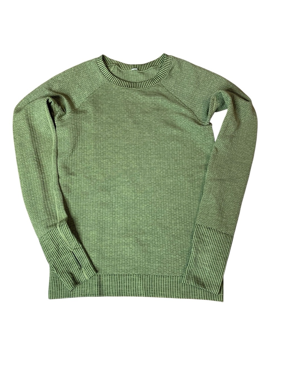 Lululemon Rest Less Pullover Olive Green Knit Long Sleeve Thumbholes Size 4